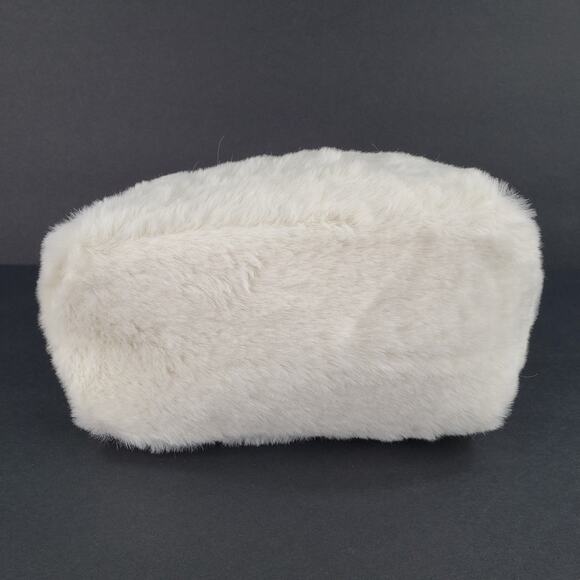 White Faux Fur Cosmetic Makeup Bag Pouch Furry Soft Sided with Zipper Closure - Picture 4 of 5